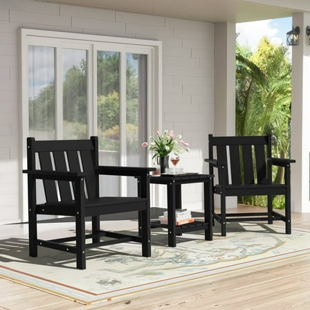 SERWALL 3 Piece Patio Furniture Set,HDPE Outdoor Bistro Set with Coffee Table and Chair for the Patio,Black