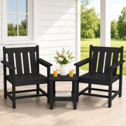 SERWALL 3 Piece Patio Furniture Set,HDPE Outdoor Bistro Set with Coffee Table and Chair for the Patio,Black