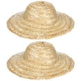 SEXAGESIMO 2 Pack Miniature Straw Hats for Dolls 3.3 Inch Handcrafted