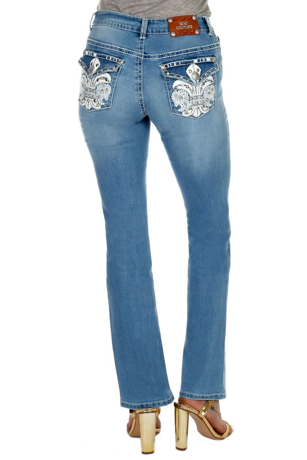 Sexy Couture Women's Rose Cross Rhinestone Medium Dark Wash Sexy Couture Women's Rose Cross Rhinestone Medium Dark Wash