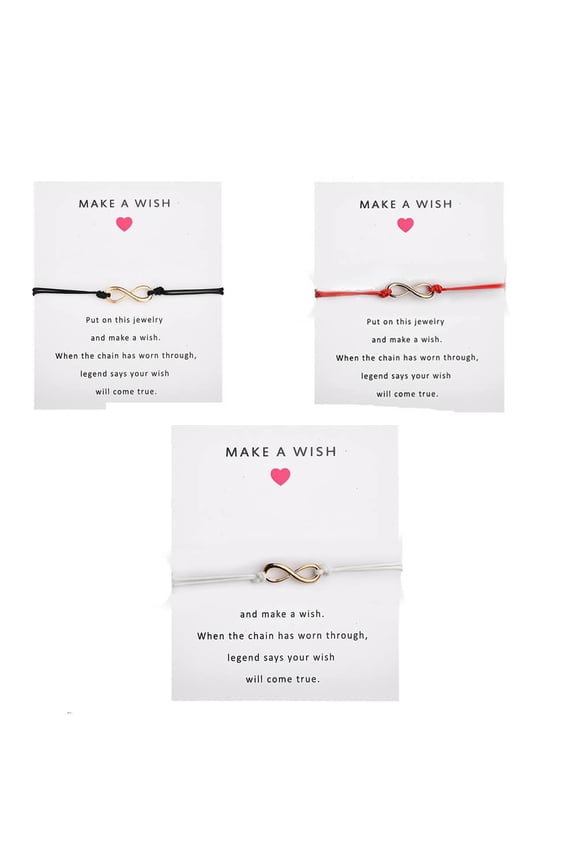 3 Pcs Infinity Symbol Wax Rope Card Make a Wish Bracelet Set Jewelry Adjustable