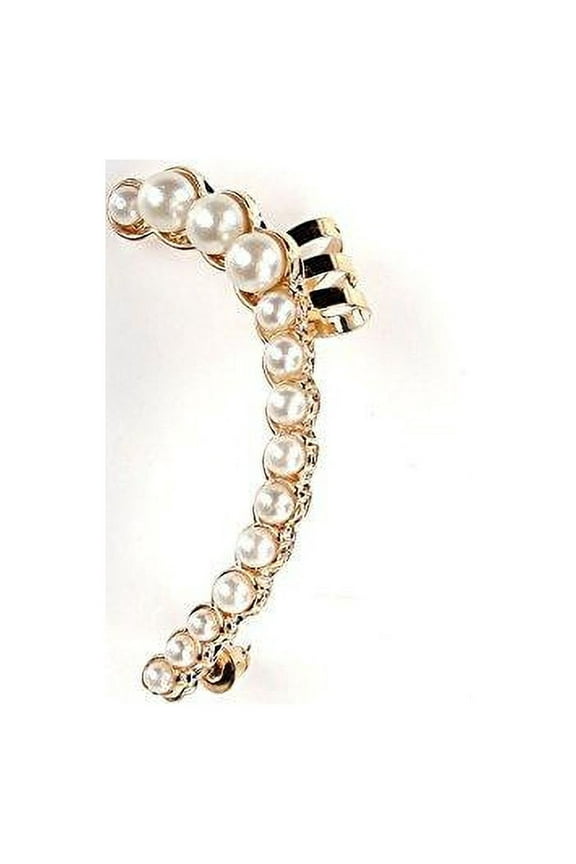 Ear Cuff for women Clip On Stud Wrap Earrings For Left Ear Gold Plated White Imitation Pearl(1 Pcs)