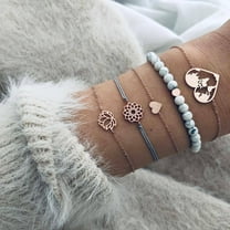SEXY SPARKLES Stackable Bracelets Multilayer Boho Bracelet Sets Beads Metal Chain Rope Adjustabl Bracelets for Women Elastic Rope Charm Bangle Bracelet Best Women Teen Girls Gift