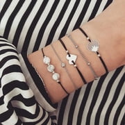VASCWECD SEXY SPARKLES Stackable Bracelets Multilayer Boho Bracelet Sets Beads Metal Chain Rope Adjustabl Bracelets for Women Elastic Rope Charm Bangle Bracelet Best Women Teen Girls Gift