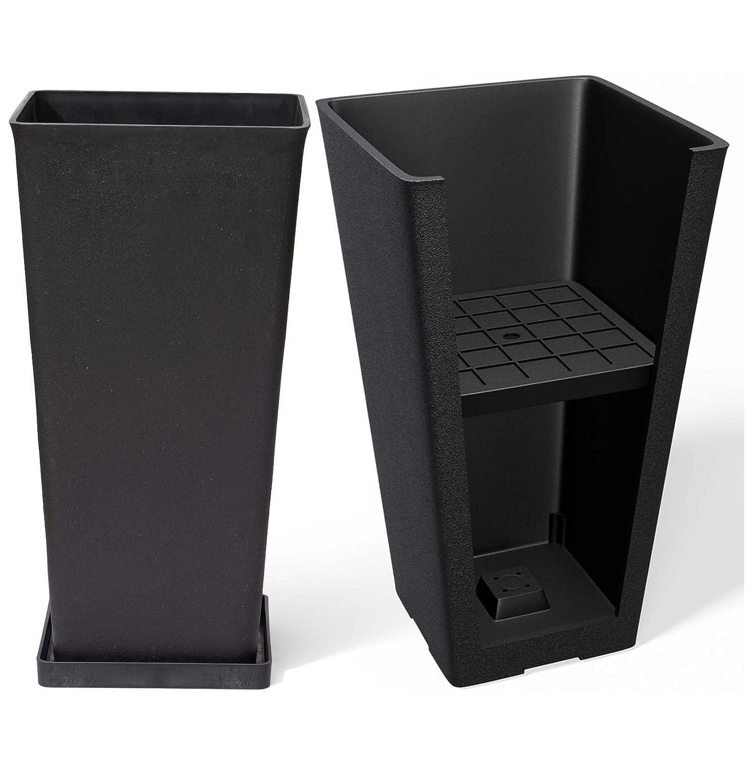 SEYATPOOL 26 inch Tall Black Planters for Outdoor Plants,Set of 2