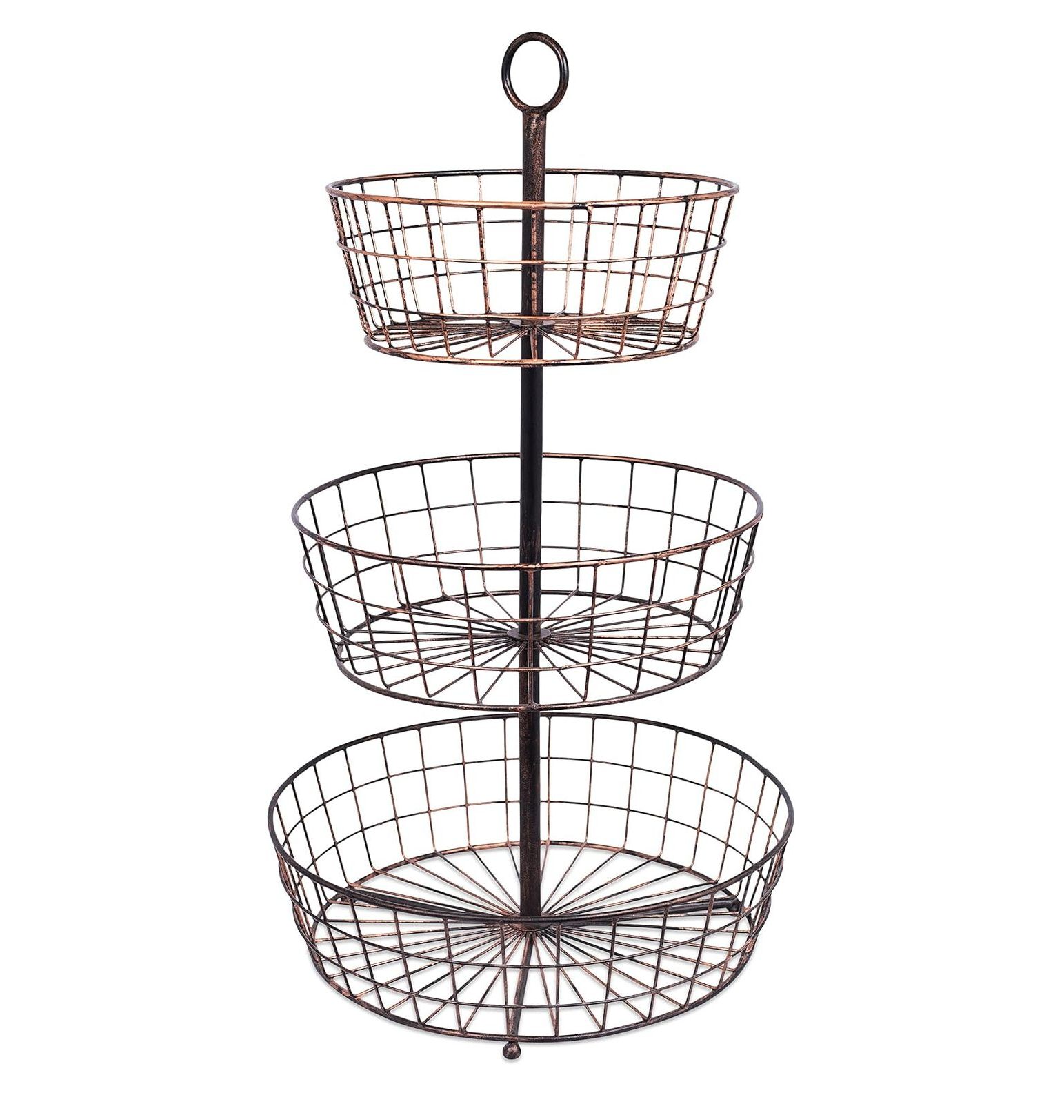 SEYATPOOL 3 Tier Wire Fruit Basket Bowl Round Metal Standing Storage