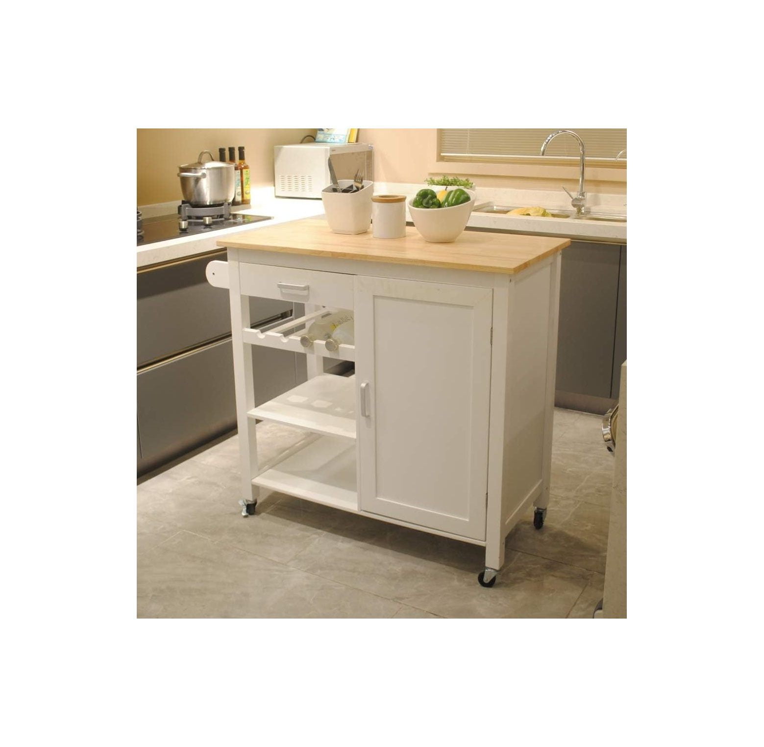 SEYATPOOL 40" Rolling Mobile Kitchen Island, Kitchen Cart with Drawer