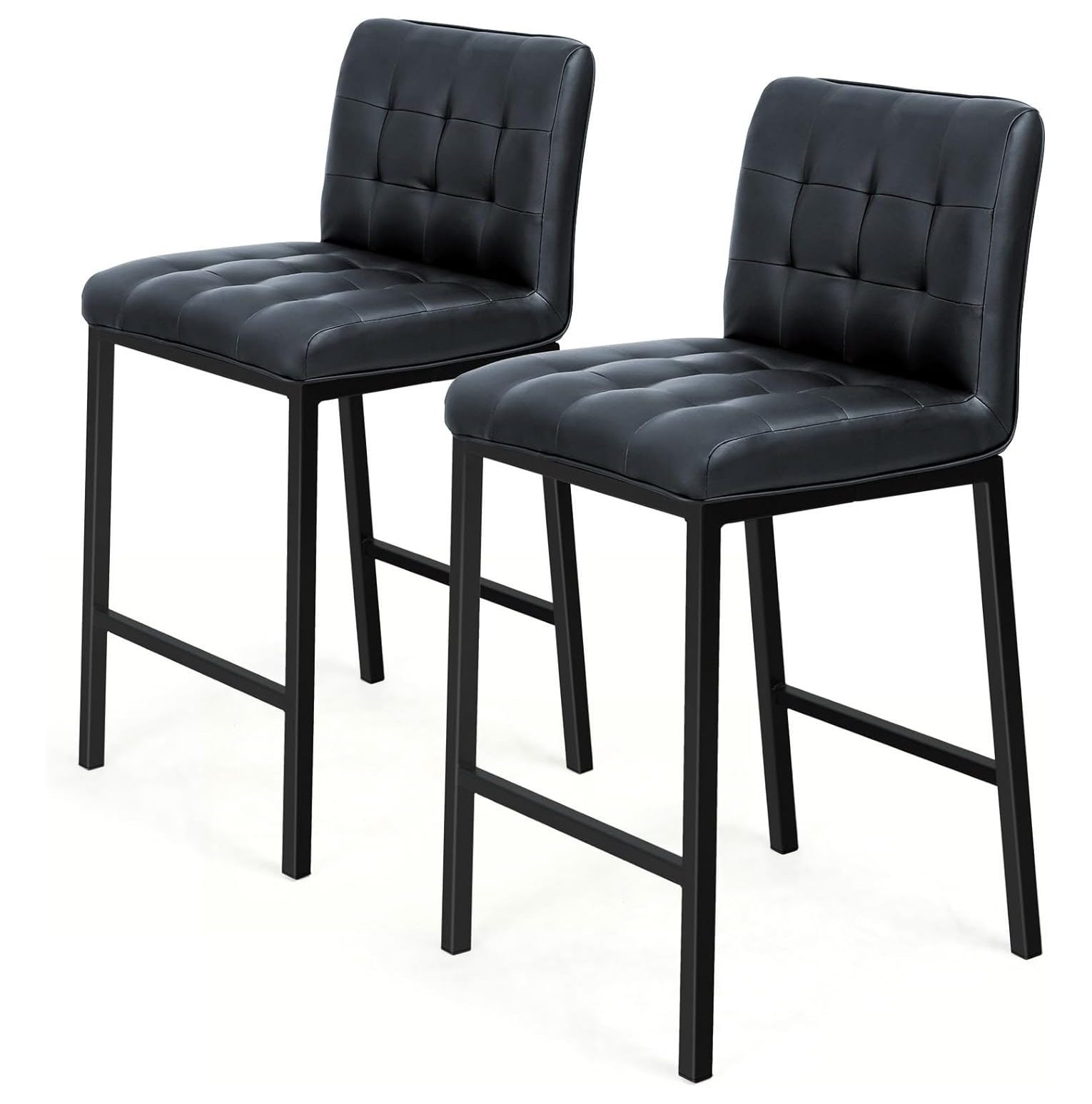 SEYATPOOL Bar Stools 26 INCH Set of 2 with Back, Metal Legs PU Leather