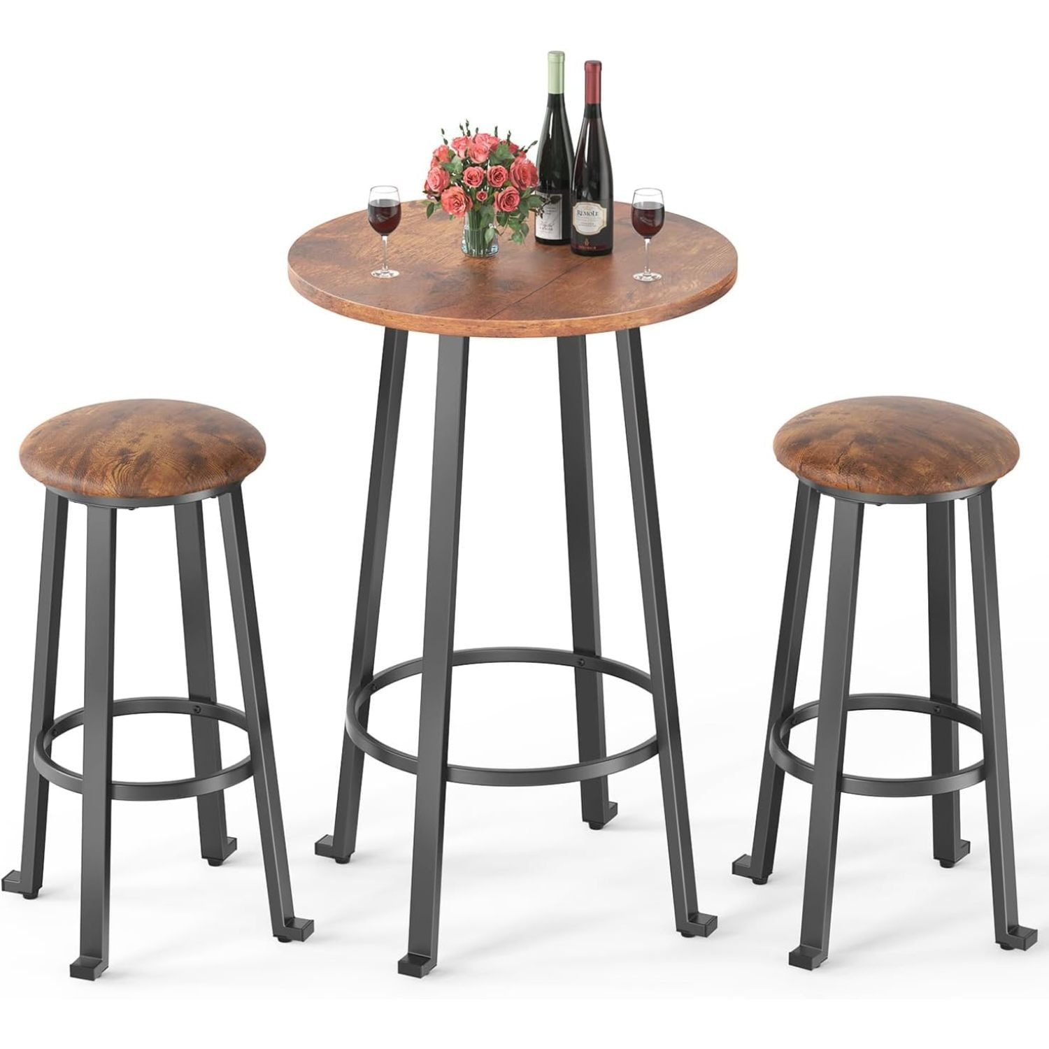 SEYATPOOL Bar Table and Chairs Set for 2 with Upholstered Stools, 3