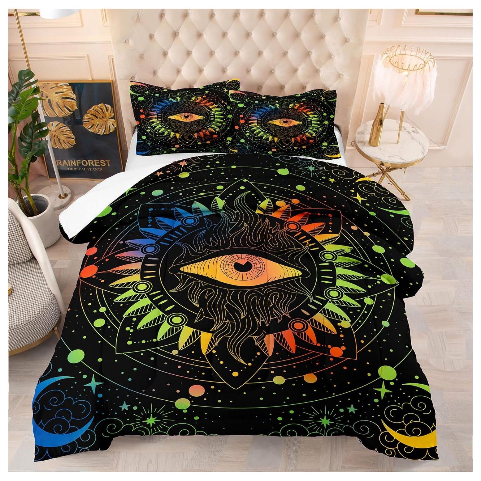 SEYATPOOL Celestial Bedding Set King Size,Sun and Moon Bedding Set for