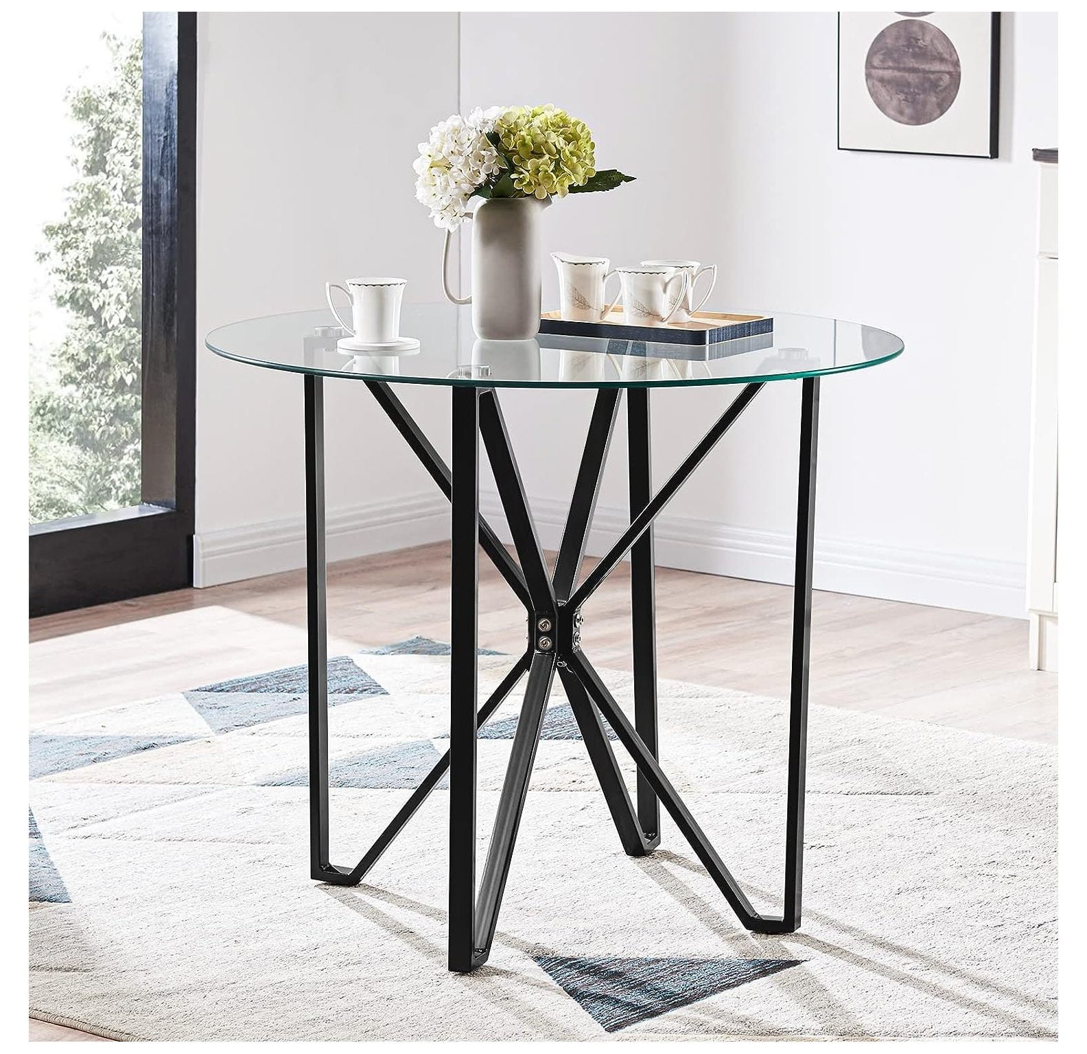 SEYATPOOL Dining Table Round Glass Kitchen Dining Room Table with