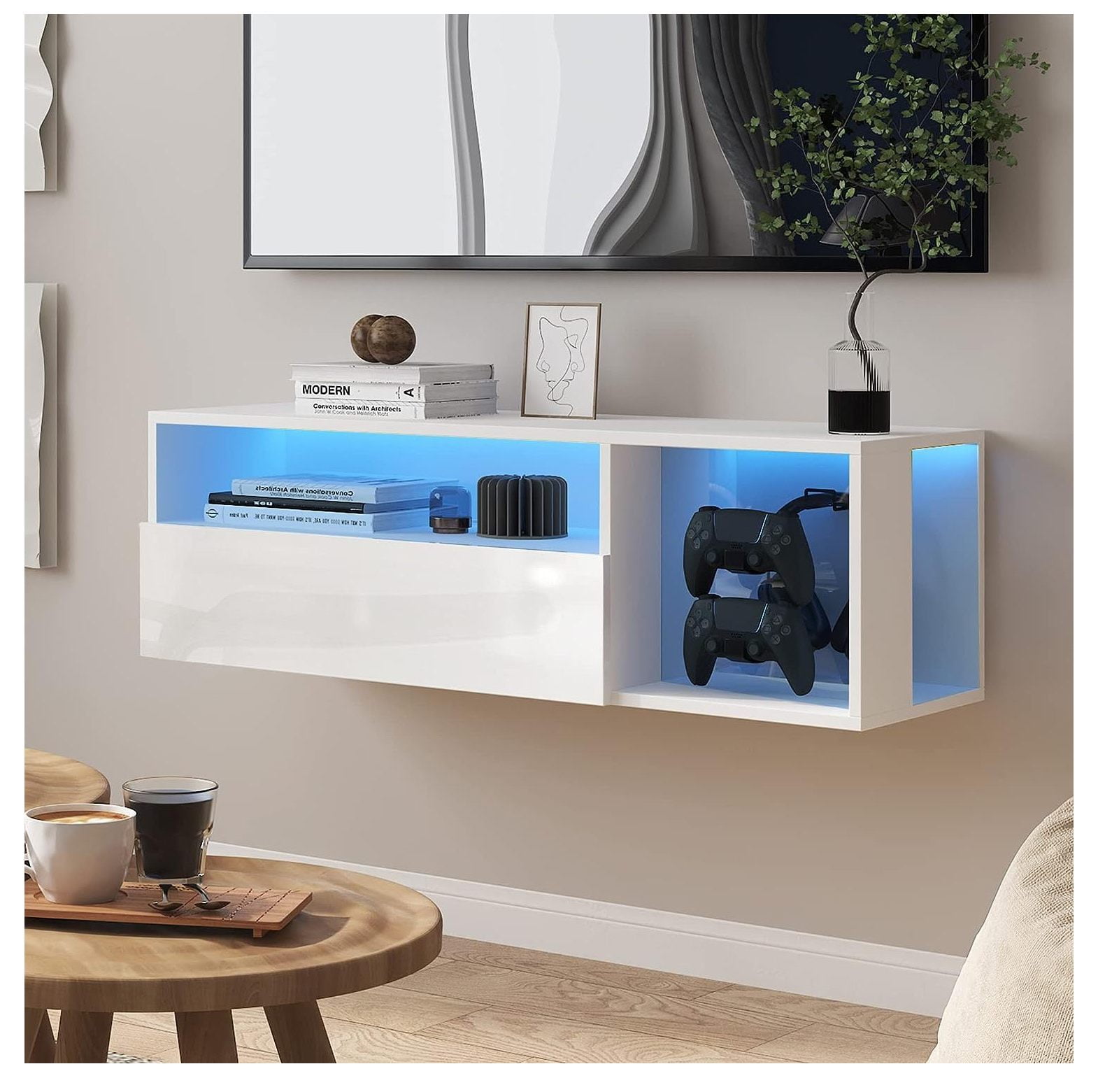 SEYATPOOL Floating TV Stand Wall Mounted with Lights,LED TV Stand