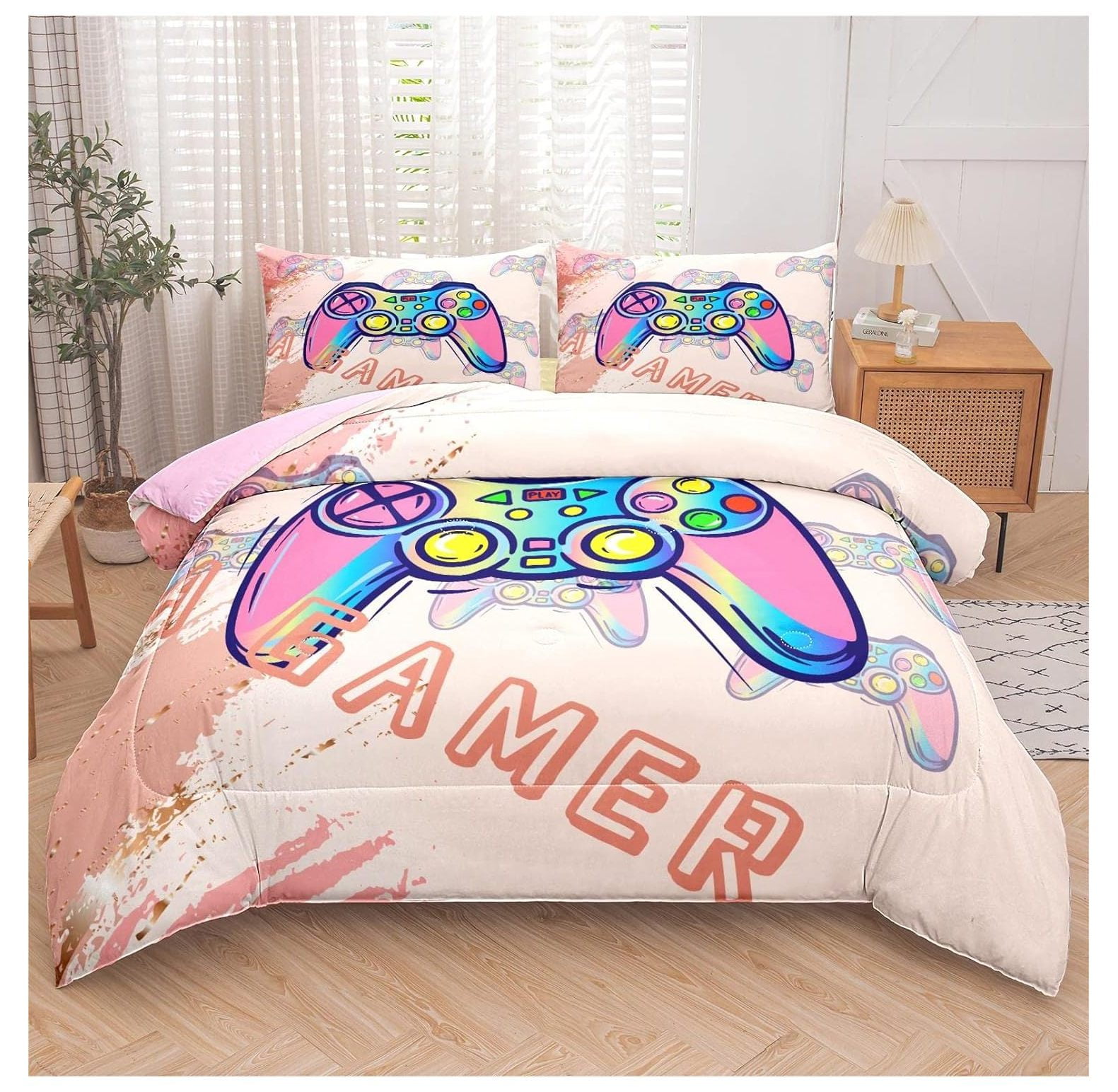 SEYATPOOL Gamer Bedding Sets for Boys,Gaming Bed Set for Kids Girls Teen,Gaming Comforter Full