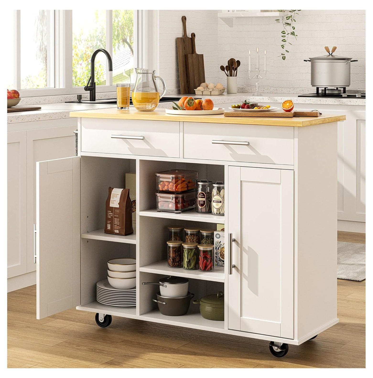 SEYATPOOL Kitchen Island on Wheels with Storage & Drawer, 40
