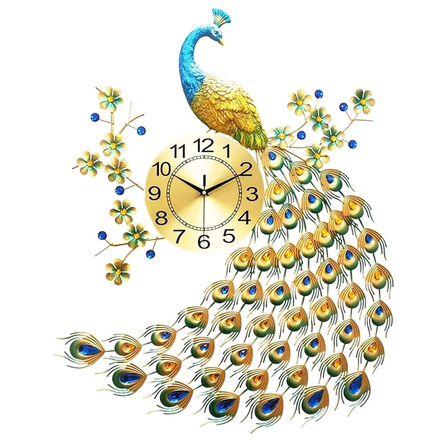 SEYATPOOL Peacock Wall Clocks, Wrought Iron and Metal Dial Large