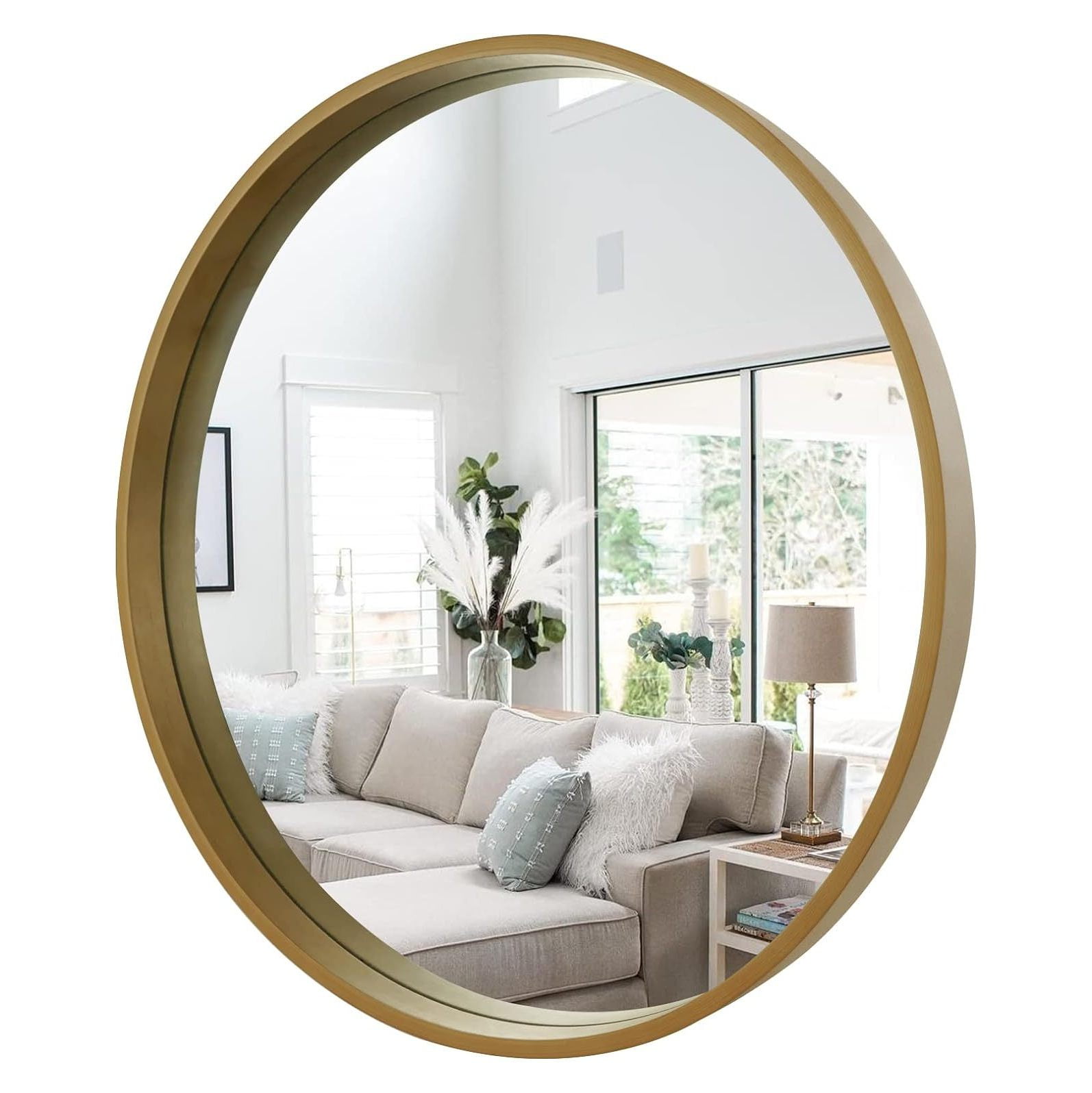 SEYATPOOL Wood Round Mirror 32 inch Circle Wall Mirror for Bathroom