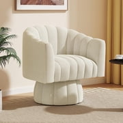 SEYNAR 360 Degree Swivel Velvet Accent Chair,Upholstered Round Barrel Glam Armchairs with Wide Upholstered, Vanity Chair for Living RoomBeige