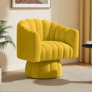 SEYNAR 360 Degree Swivel Velvet Accent Chair,Upholstered Round Barrel Glam Armchairs with Wide Upholstered, Vanity Chair for Living RoomYellow