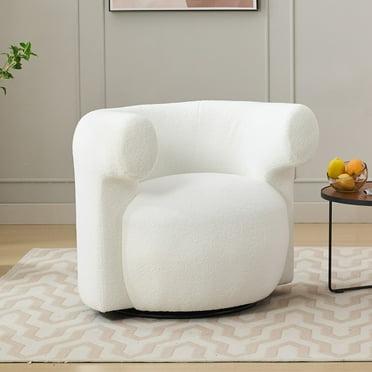 SEYNAR 360° Swivel Modern Sherpa Accent Chair with Rounded Armrests, Cozy Lounge Chair for Living Room(White)