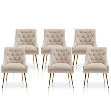 SEYNAR Elegant Tufted Upholstered Dining Chairs Set of 6, Velvet Accent Chair for Dining Room(Beige)
