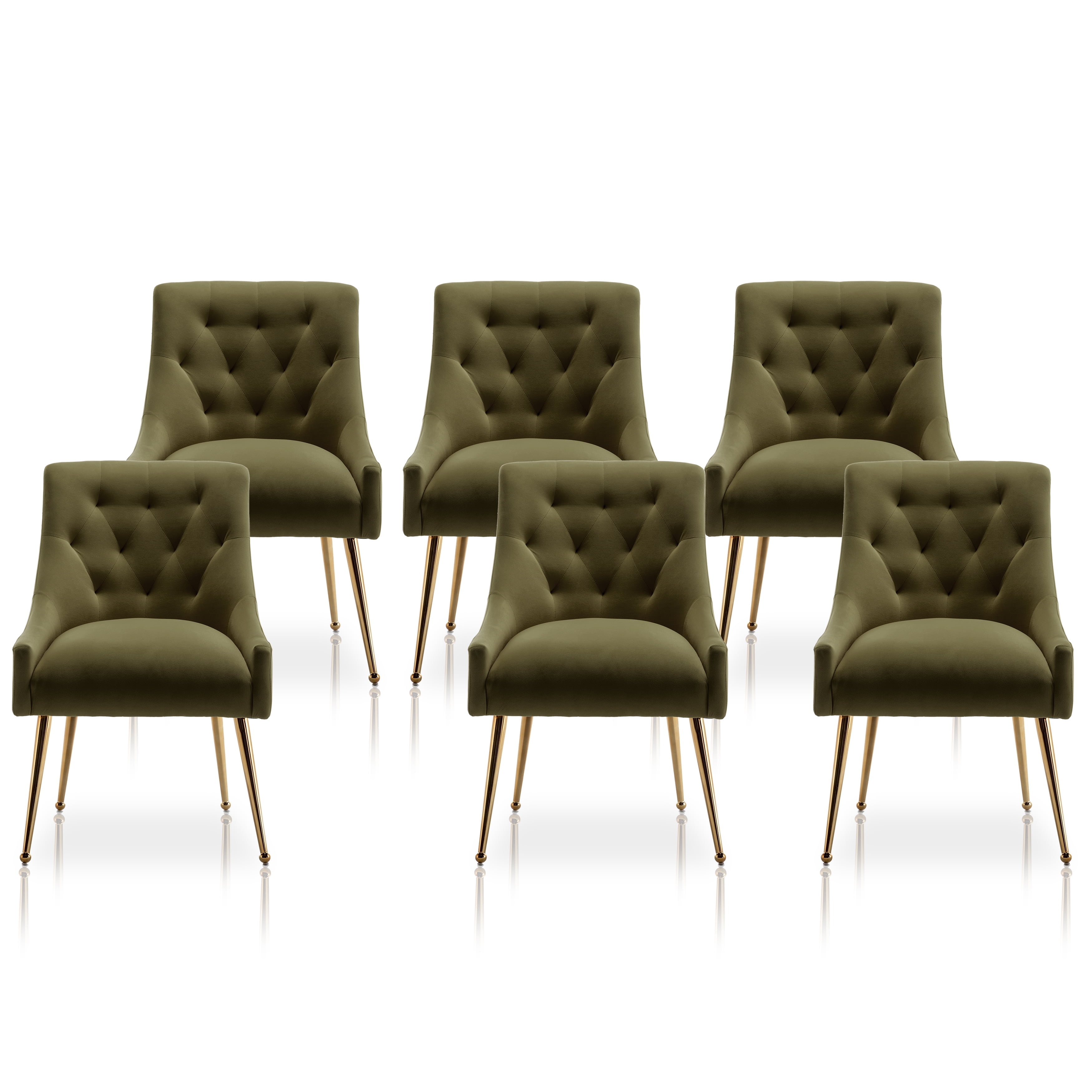 SEYNAR Elegant Tufted Upholstered Dining Chairs Set of 6, Velvet Accent Chair for Dining Room(Green)