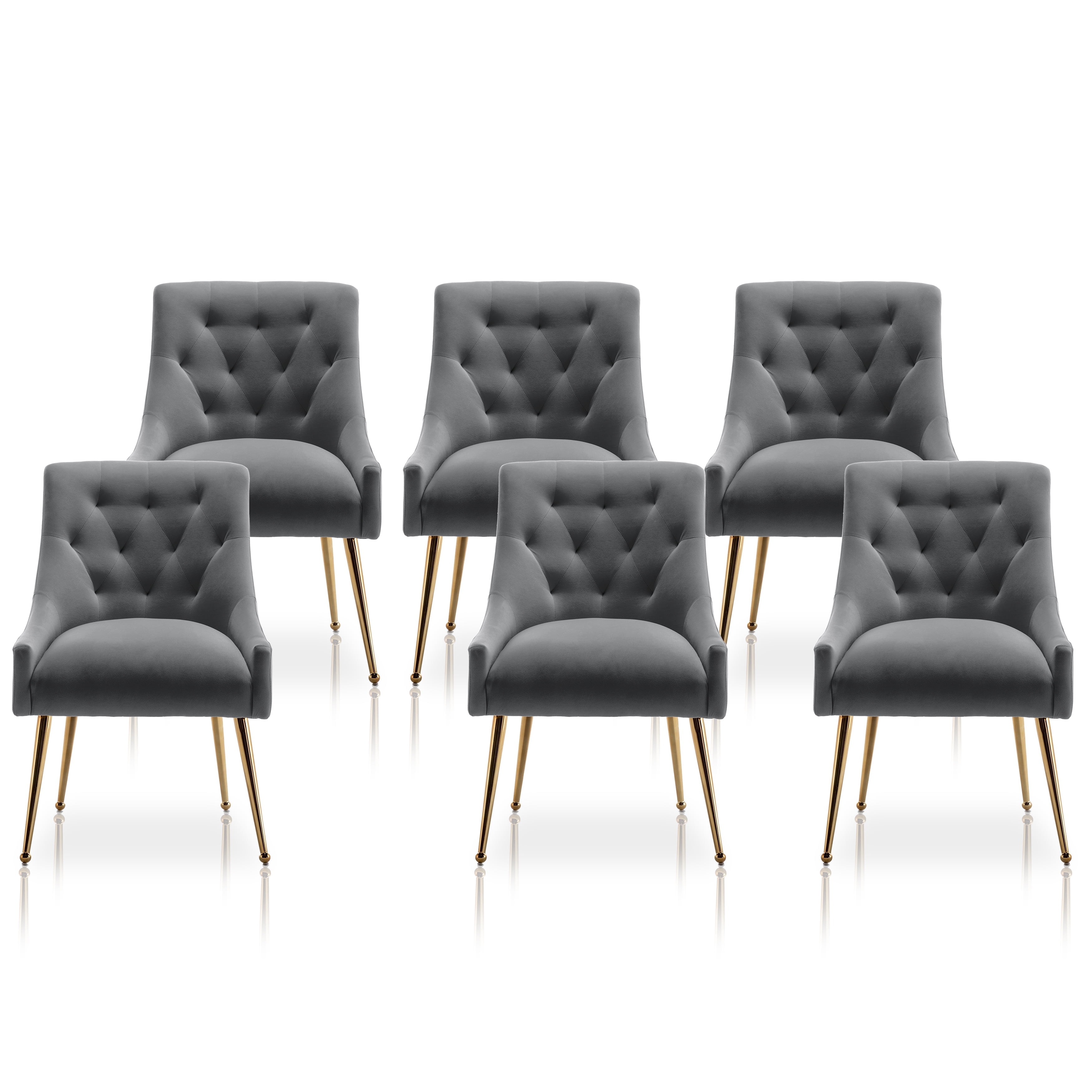 SEYNAR Elegant Tufted Upholstered Dining Chairs Set of 6, Velvet Accent Chair for Dining Room(Grey)
