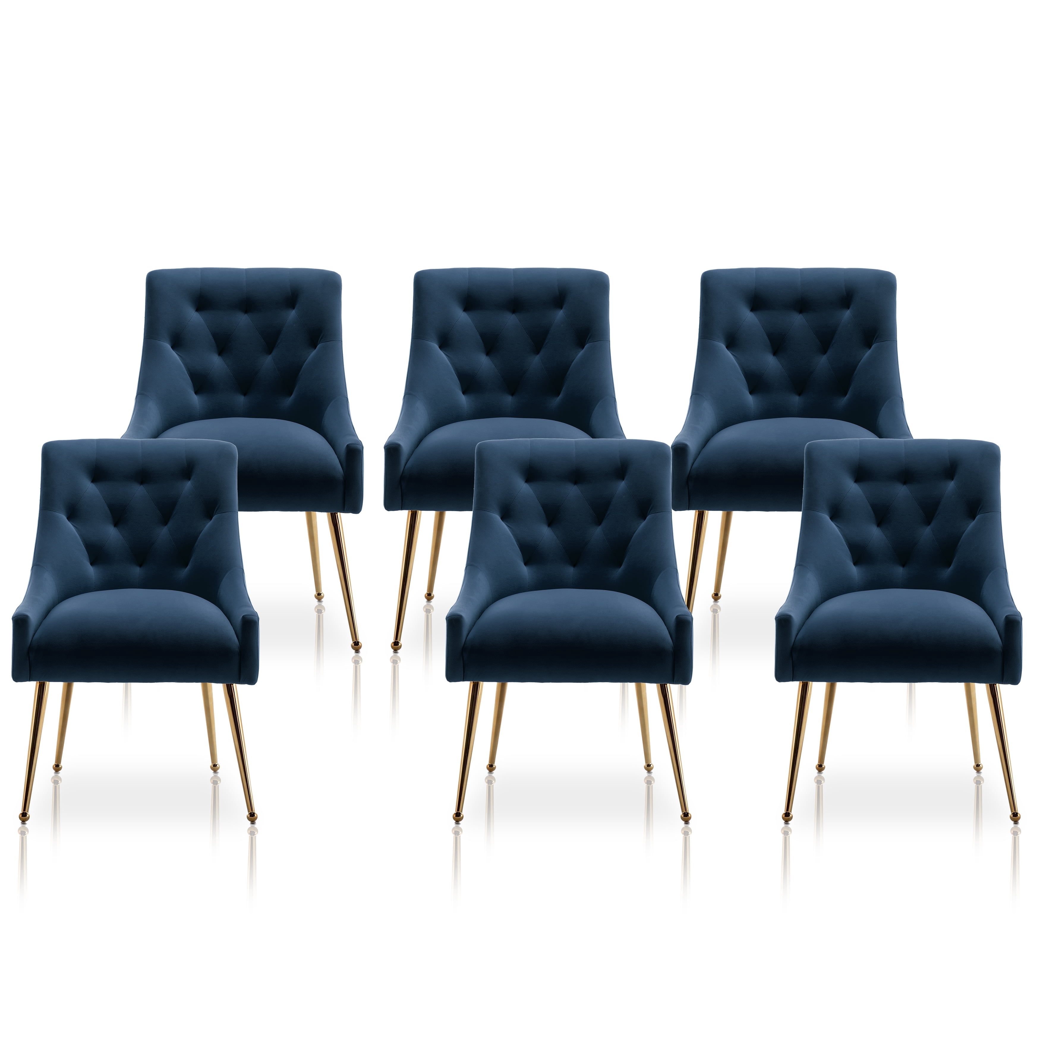 SEYNAR Elegant Tufted Upholstered Dining Chairs Set of 6, Velvet Accent Chair for Dining Room(Navy)