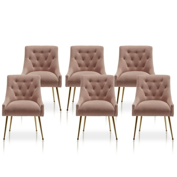 SEYNAR Elegant Tufted Upholstered Dining Chairs Set of 6, Velvet Accent Chair for Dining Room(Pink)