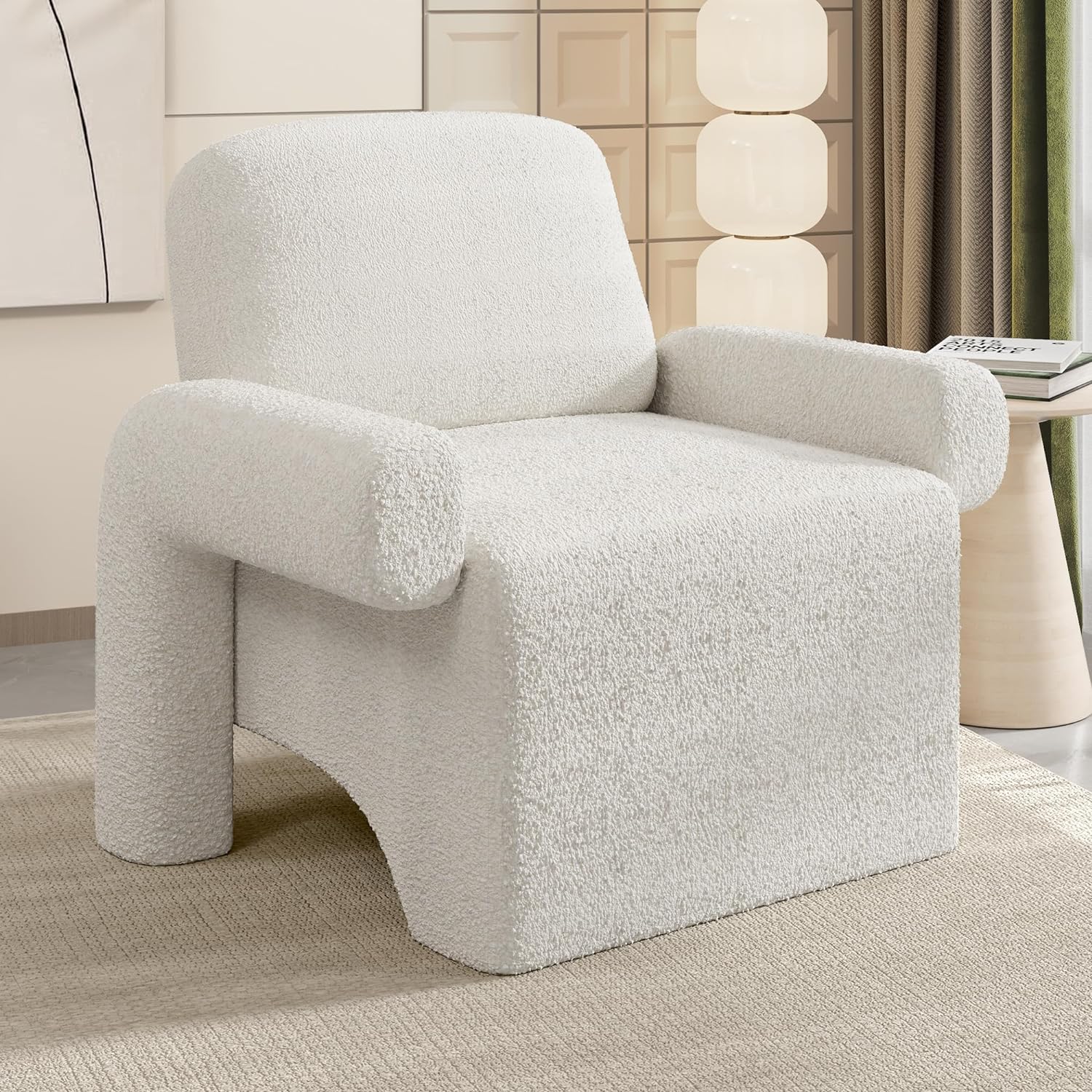 Muumblus Modern Accent Chair, Upholstered Single Sofa Chair Sherpa Arm