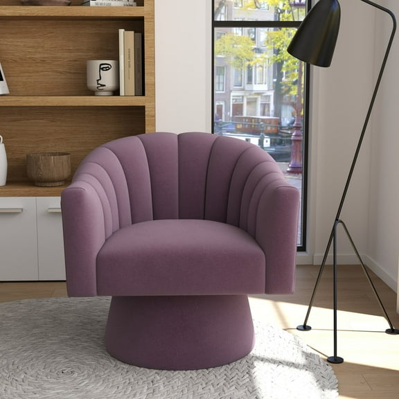SEYNAR 360° Upholstered Swivel Accent Chair, Velvet Fluffy Lounge Sofa Chair for Living Room(Purple)
