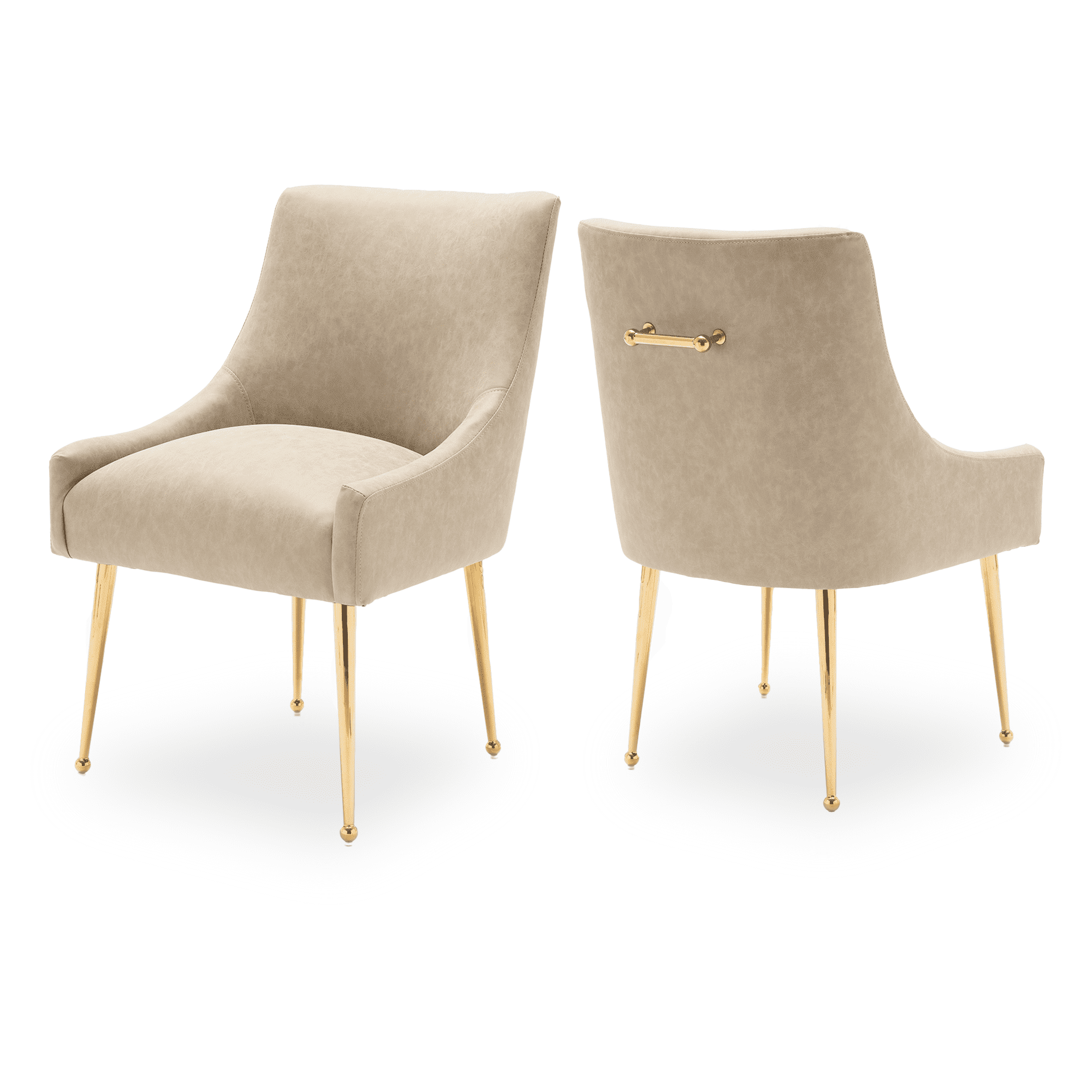 SEYNAR Modern Glam PU Leather Dining Chair or Vanity Chair Set of 2 with Rear Handle(Dark Apricot)