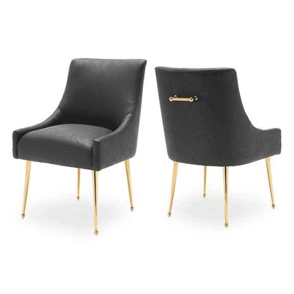 SEYNAR Modern Glam PU Leather Dining Chair or Vanity Chair Set of 2 with Rear Handle(Black)
