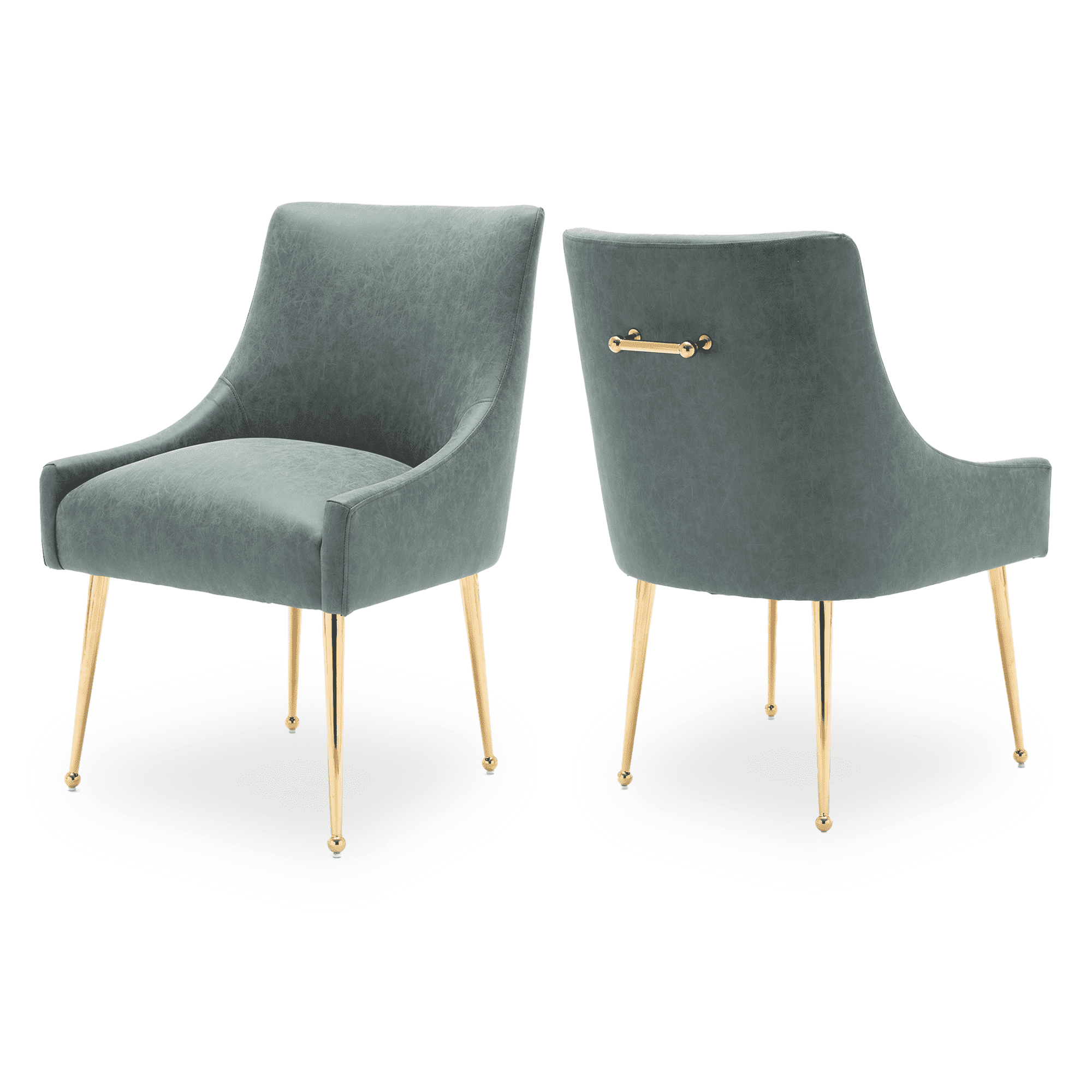 SEYNAR Modern Glam PU Leather Dining Chair or Vanity Chair Set of 2 with Rear Handle(Navy)