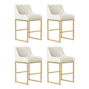 SEYNAR Mid-Century Modern Velvet Bar Stools with Metal Frame for Kitchen Counter Set of 4(Beige)