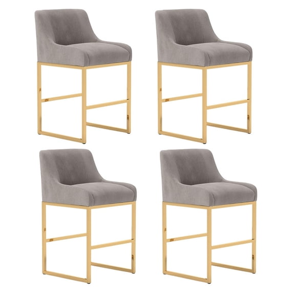 SEYNAR Mid-Century Modern Velvet Bar Stools with Metal Frame for Kitchen Counter Set of 4(Gray)