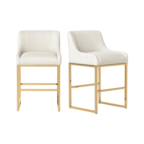 SEYNAR Mid-Century Modern Velvet Low-Back Bar Stools with Metal Frame, Set of 2(Beige)