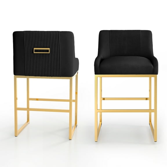 SEYNAR Mid-Century Modern Velvet Low-Back Bar Stools with Metal Frame, Set of 2（Black）