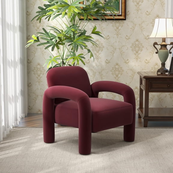 SEYNAR Mid-Century Modern Velvet Upholstered Accent Chair,Elephant Trunk Lounge Chair for Living Room(Red)
