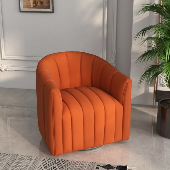 SEYNAR Mid Century Pumpkin-Designed Swivel Cuddle Barrel Sofa Chairs,360 Degree Swivel Armchairs for Living Room