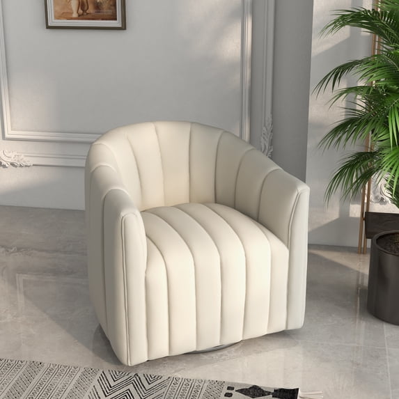 SEYNAR Mid Century Pumpkin-Designed Swivel Cuddle Barrel Sofa Chairs,360 Degree Swivel Armchairs for Living Room,Adult(White)