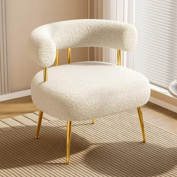 SEYNAR Mid Century Sherpa Accent Chair,Fluffy Round Upholstered Bucket Armchair,Vanity Chair Side Corner Sofa for Living Room,Office(Cream White)
