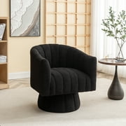 SEYNAR Modern 360 Degree Swivel Sherpa Accent Sofa Pumpkin Shaped Upholstered Cuddle Barrel Arm Chairs for Living Room, Bedroom, OfficeBlack