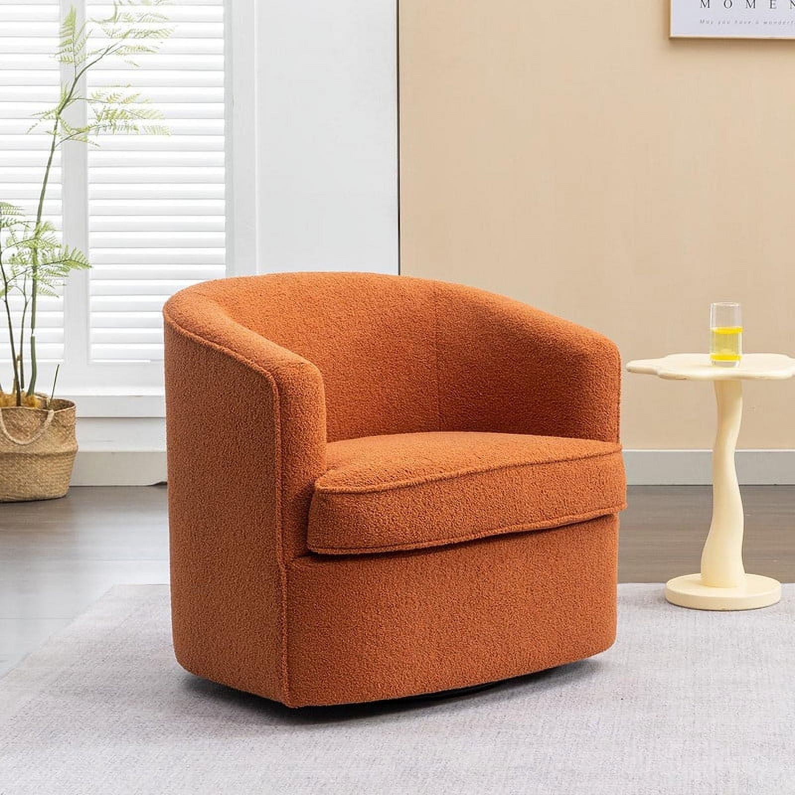 SEYNAR Modern Boucle Upholstered Swivel Accent Chair,Round Barrel