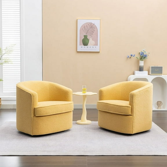 SEYNAR Modern Boucle Upholstered Swivel Accent Chair Set of 2,Round Barrel Single Armchair Sofa for Living Room,Club
