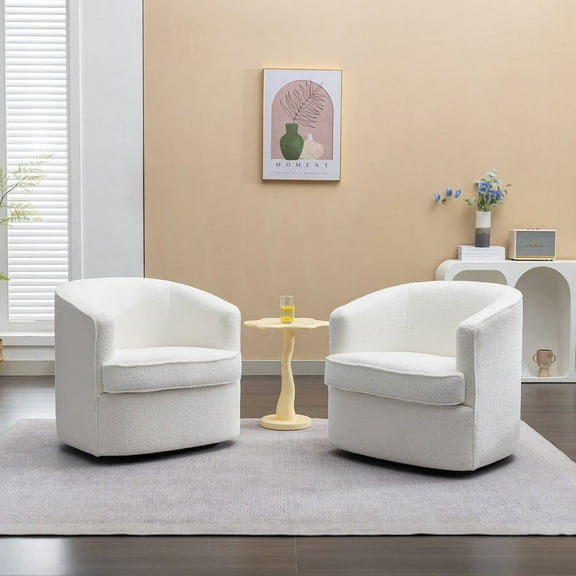 SEYNAR Modern Boucle Upholstered Swivel Accent Chair Set of 2,Round Barrel Single Armchair Sofa for Living Room,Club