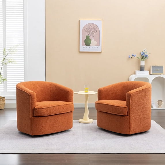 SEYNAR Modern Boucle Upholstered Swivel Accent Chair Set of 2,Round Barrel Single Armchair Sofa for Living Room,Club