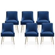SEYNAR Modern Glam Boucle Pleated Velvet Accent Dining Chair, Set of 6 for Living Room with Rear Handle Navy