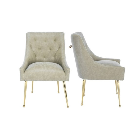 SEYNAR Modern Glam Faux Leather Dining Chairs Set of 2, Upholstered Vanity Chair with Gold Legs for Living Room Restaurant(DA)