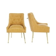 SEYNAR Modern Glam Faux Leather Dining Chairs Set of 2, Upholstered Vanity Chair with Gold Legs for Living Room RestaurantMUSTARD