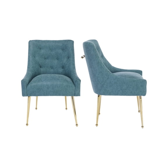 SEYNAR Modern Glam Faux Leather Dining Chairs Set of 2, Upholstered Vanity Chair with Gold Legs for Living Room Restaurant(NAVY)